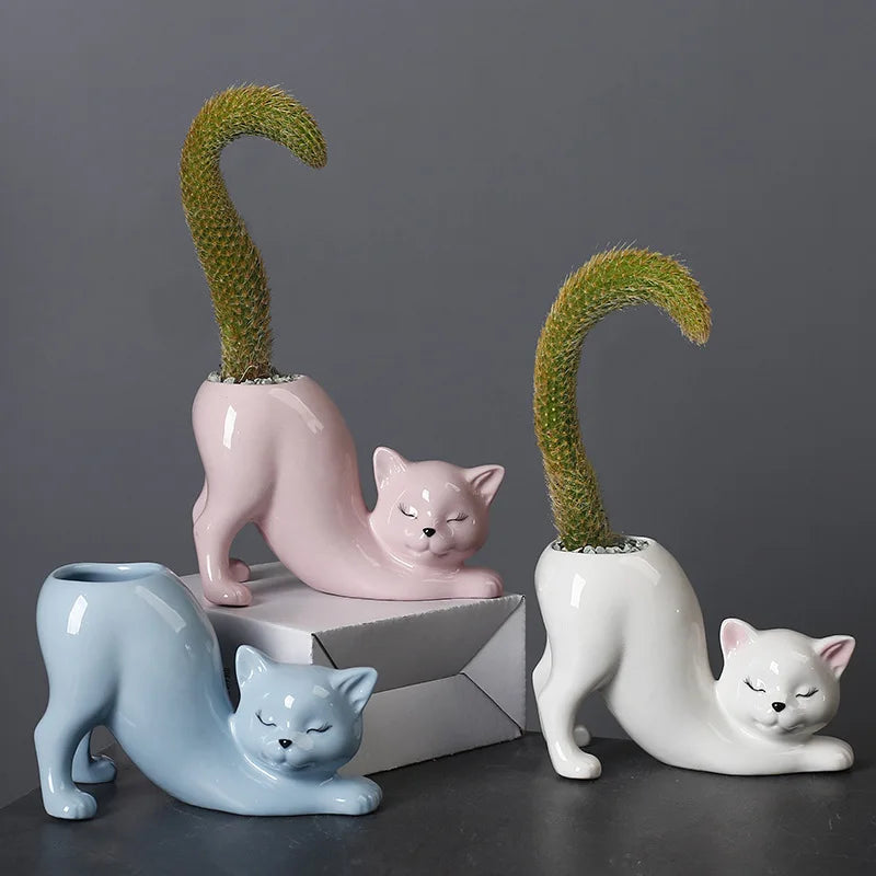 ceramic cat flower pot Cat Flower Pot – Zeneth Living Essentials